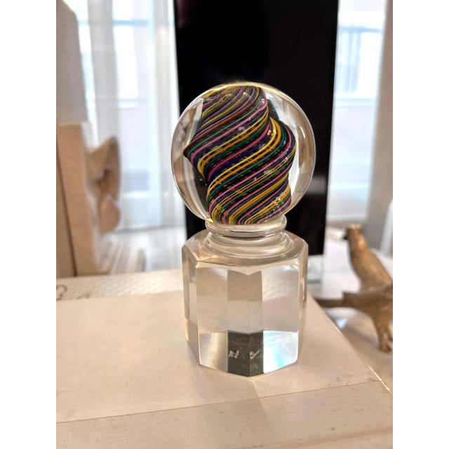 Transparent Signed Italian Venini Murano Multi Color Ribbon Paperweight For Sale - Image 8 of 8