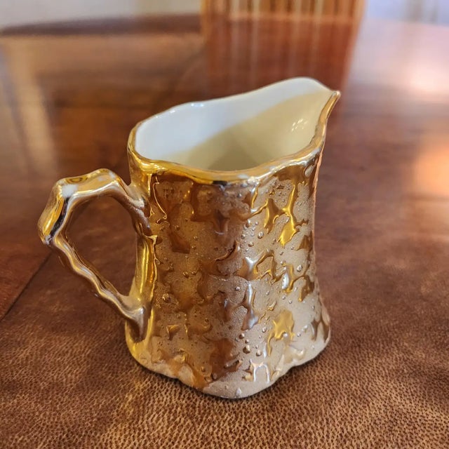 1960s Weeping Gold Creamer + Sugar Set 22kt Bel Terr For Sale - Image 9 of 12