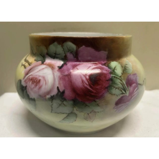 Antique Victorian Hand Painted Cabbage Rose Jardiniere/Planter/Vase Cr Lewis For Sale - Image 10 of 12