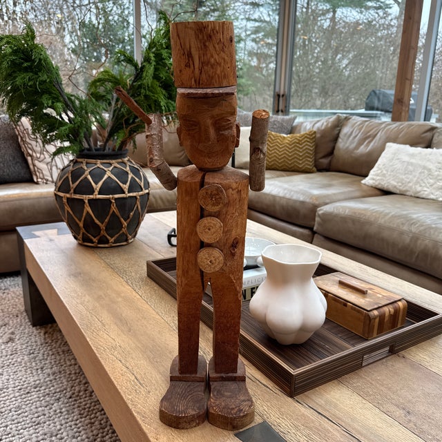 American Large Scale 1970s Hand Carved Folk Art Wood Sculpture of a Toy Soldier For Sale - Image 3 of 10