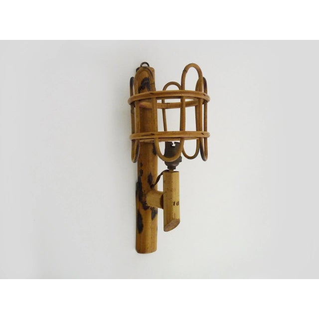 Bamboo Rattan Lantern Wall Light, 1950s For Sale - Image 3 of 9