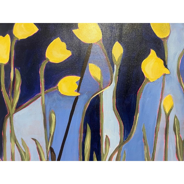 Contemporary Modern Abstract Floral Folk Art Acrylic Painting on Canvas, Signed, Dated, Framed For Sale - Image 3 of 4