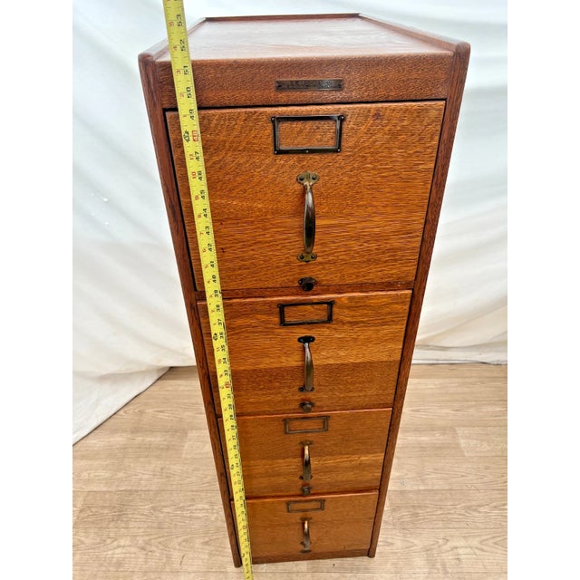 Antique Tiger Oak Filing Cabinet h.s Crocker San Francisco Four Drawers C1905 For Sale - Image 9 of 12