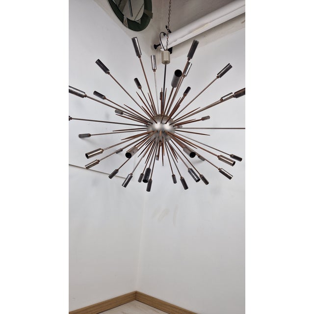 Sputnik 40-Light Chandelier in Burnished Chrome with Punches from Stilnovo, 1960s For Sale - Image 6 of 13