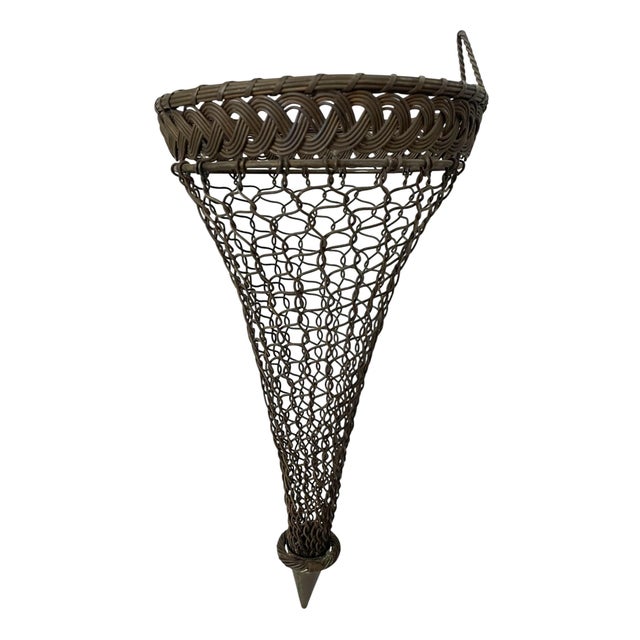 Early 20th Century Antique French Woven Brass Chain Wall Pocket Vase 14.5” For Sale - Image 5 of 6