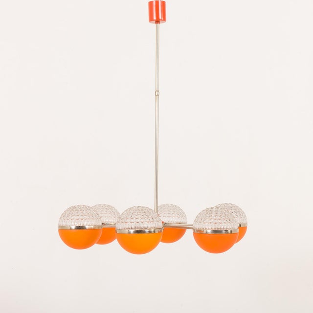 Mid-Century Modern Italian Space Age Chandelier with Crystal Glass Shades, 1970s For Sale - Image 3 of 18