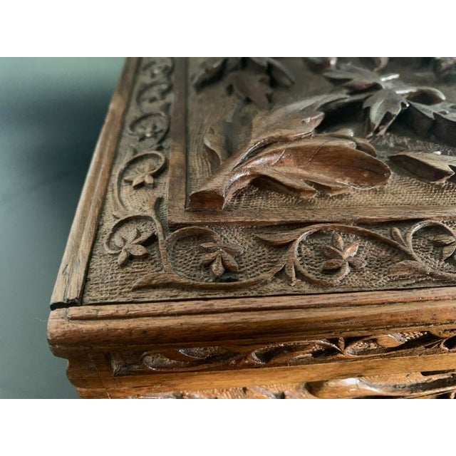 19th Century Antique Kashmiri Hand-Carved Monogrammed Walnut Box With Original Key For Sale - Image 6 of 18