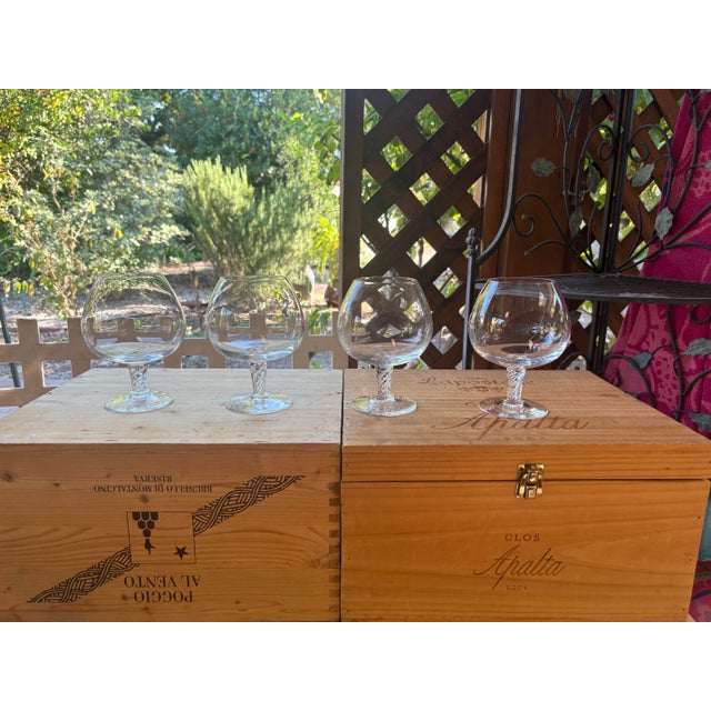 1960s Air Twist Stems Handblown Crystal Brandy Snifters / Cognac Glasses - Set of 4 For Sale - Image 10 of 10