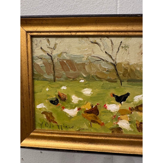 Traditional 20th Century Oil Painting Chickens For Sale - Image 3 of 5