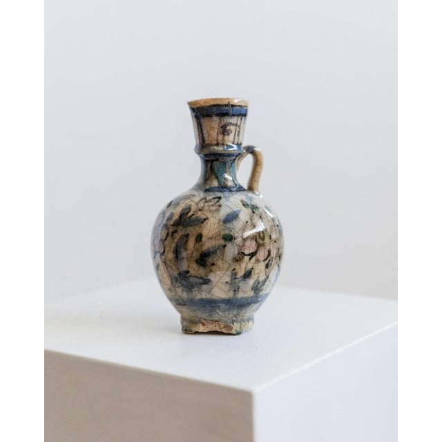 Small Hand-Painted Ceramic Vase with Floral Pattern and Handle, 18th Century For Sale - Image 3 of 11