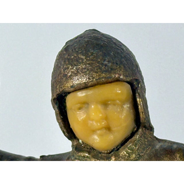 French Antique Bronzed Spelter Ivorine Celluloid Sporting Tennis Figural Inkwell For Sale - Image 3 of 10