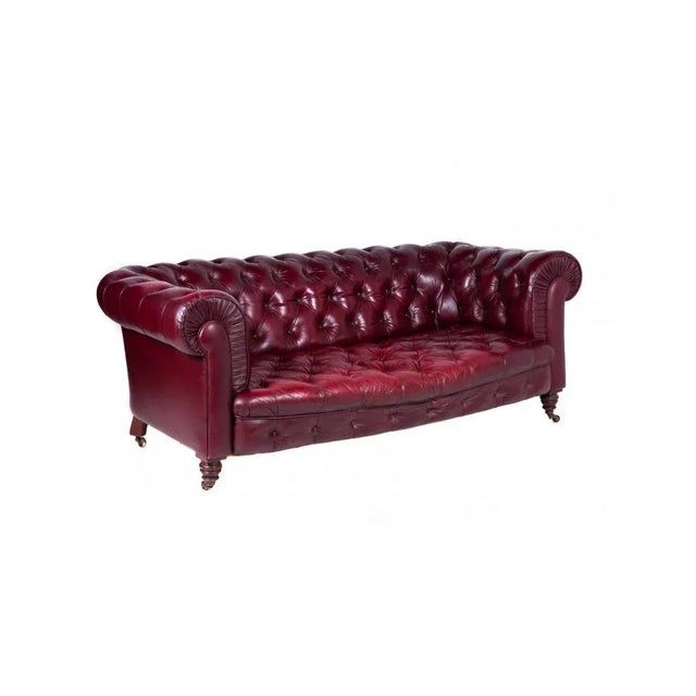 Chesterfield Victorian Burgundy Leather Sofa For Sale - Image 12 of 12