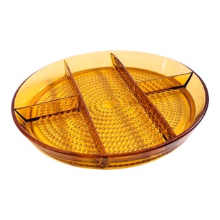 Vintage Amber Hobnail Divided Glass Serving Dish For Sale