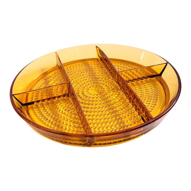 Vintage Amber Hobnail Divided Glass Serving Dish For Sale