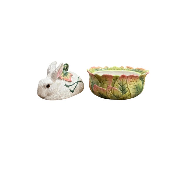 Green Rabbit Fitz & Floyd "Le Lapin" Large Oval Covered Vegetable Bowl For Sale - Image 8 of 10
