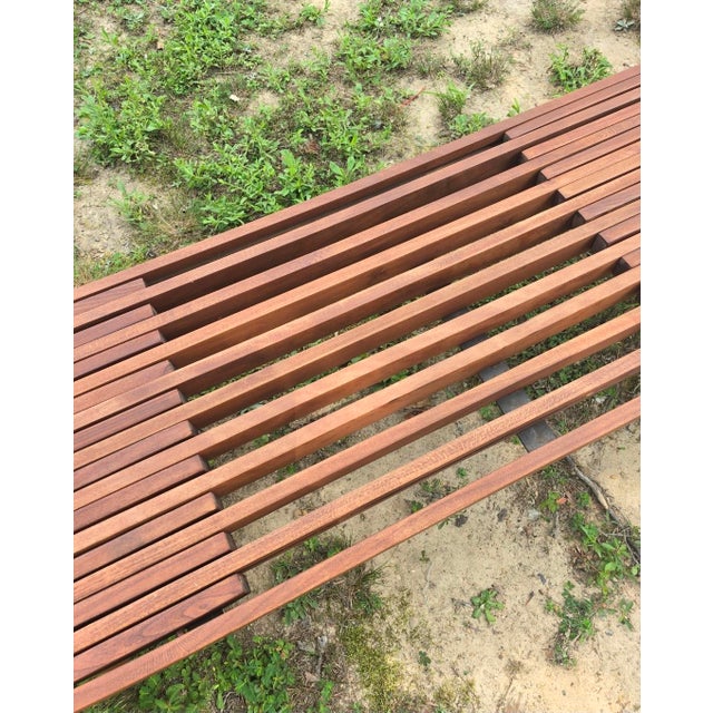 Wood Vintage Expandable Slat Bench Attributed to John Keal for Brown Saltman For Sale - Image 7 of 11