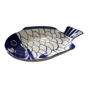 Vintage Dansk Blue and White Hand Painted Ceramic Fish Platter