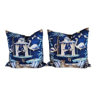 Decorative Pillows With Wild Animals & Gazebo-A Pair For Sale