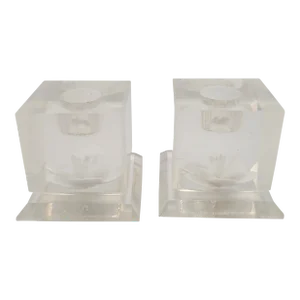 1970s Lucite and White Rose Candle Holders by Jane-Art - a Pair