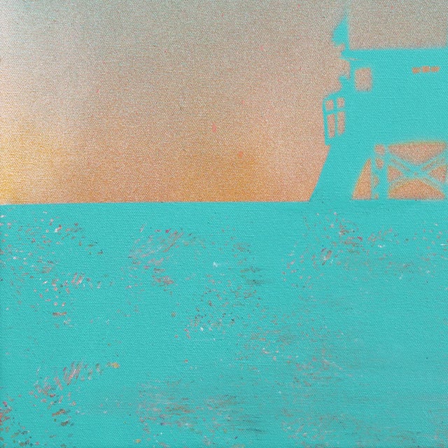 Textile La Sunrise - Abstract Gradient Beach Scene Teal Tone Still Life Acrylic Painting by Kathleen Keifer For Sale - Image 7 of 9