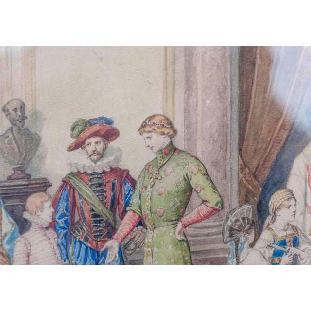 Framed Costume Ball Scene Watercolor, 1850s For Sale - Image 5 of 8