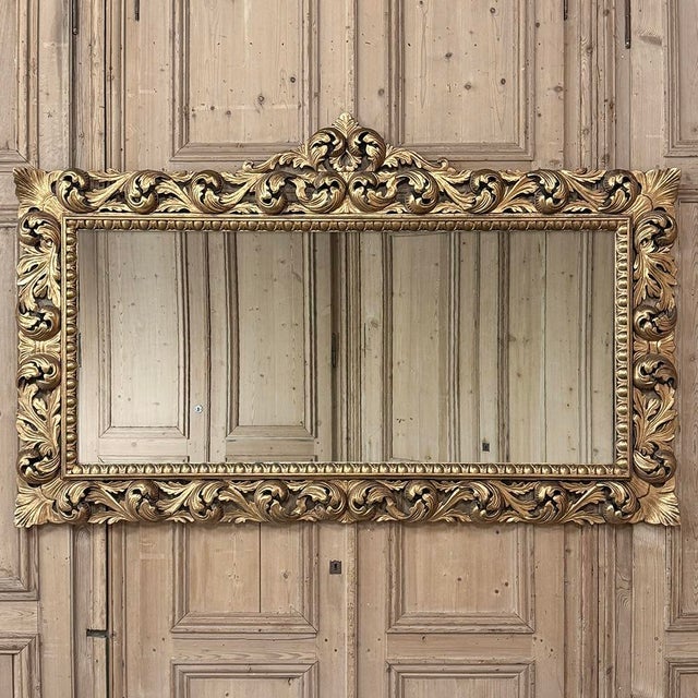 Mid 20th Century Grand Mid-Century Italian Baroque Pierced Giltwood Mirror For Sale - Image 5 of 15