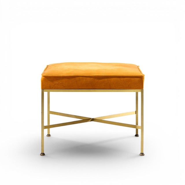 Mid 20th Century Paul McCobb for Calvin Mid Century Brass X Base Stools - Pair For Sale - Image 5 of 10