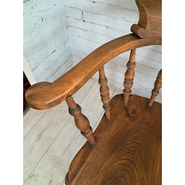 Antique Victorian Smokers Bow Armchair in Beech & Elm, 1880s For Sale - Image 11 of 18