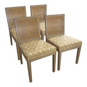 French-Country Dining Chairs in Peter Fasono Linen Upholstery and Stained Caning