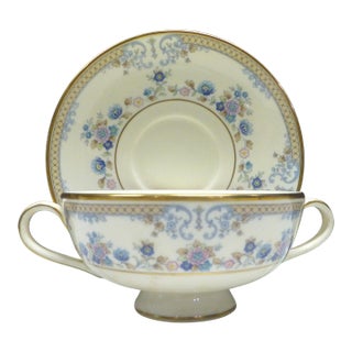 Mid 20th Century 6 Avonlea Minton Bone China Set Cream Soup Bowl Cup & Saucer Gold England Mint - 12 pcs For Sale