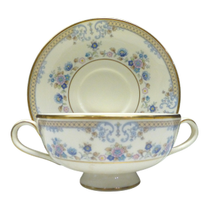 Mid 20th Century 6 Avonlea Minton Bone China Set Cream Soup Bowl Cup & Saucer Gold England Mint - 12 pcs