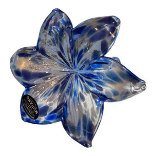 Handcrafted Murano Blue Art Glass Flower For Sale