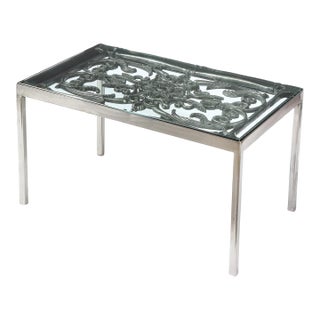 Art Deco Antique Burnished Cast-Iron Gate Cocktail Table With Floral Detailing For Sale