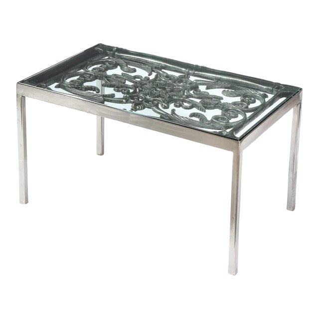 Art Deco Antique Burnished Cast-Iron Gate Cocktail Table With Floral Detailing For Sale