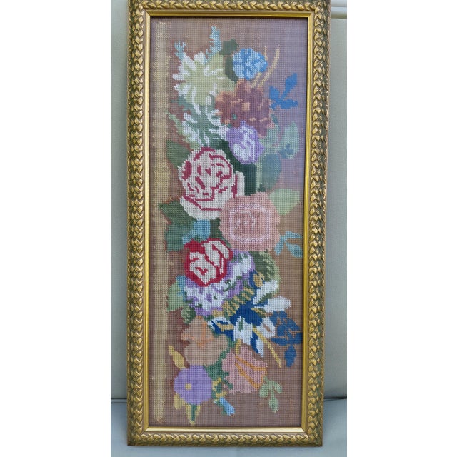 1980s Floral Needlepoint in Gilt Wood Frame | Chairish