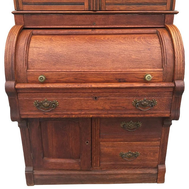 Antique Eastlake Victorian Oak Cylinder Secretary Bookcase Chairish