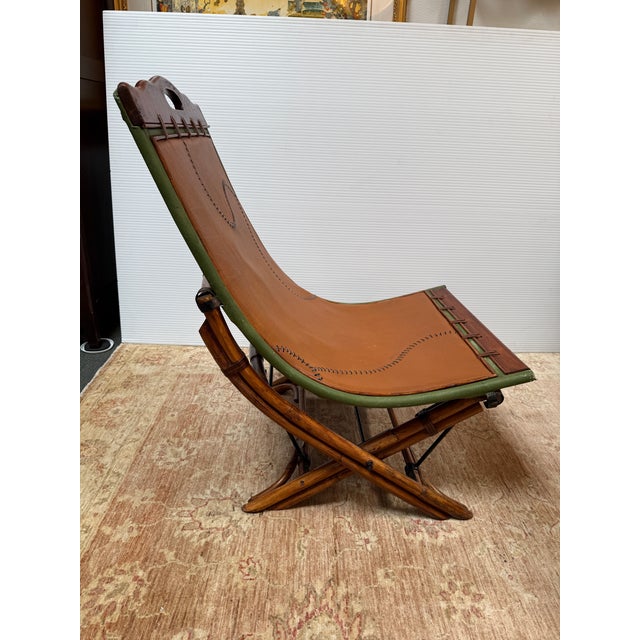 1980s Circa 1980's Ramon Castellano for Kalma Bamboo + Leather Collapsible Chair For Sale - Image 5 of 14