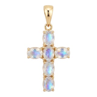 Natural Rainbow Moonstone Cross Pendant | Gemstone Cross Charm | June Birthstone Necklace | Dainty Christian Faith Jewelry For Sale