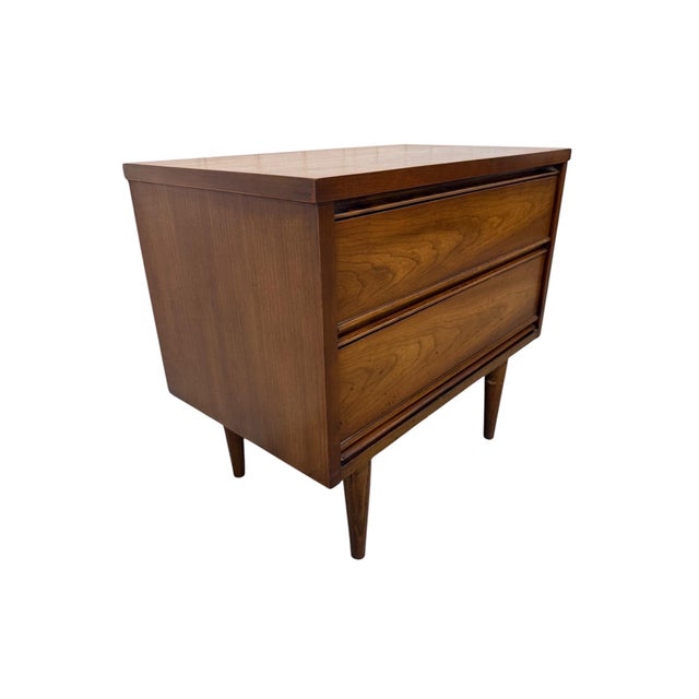 Brown Mid-Century Modern 2-Drawer Walnut Nightstands - Set of 2 For Sale - Image 8 of 9