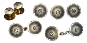 Vintage Diamond Rock Crystal Platinum 9k Gold Cufflinks Shirt Set Buttons Collar Studs Mens Jewelry