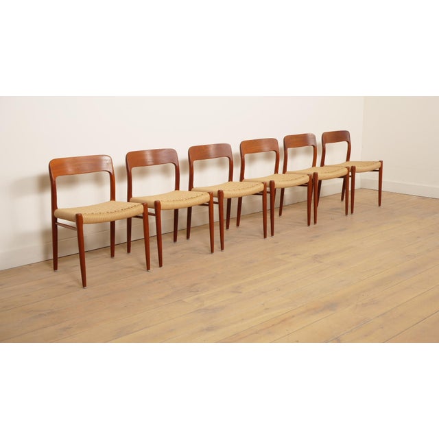 Vintage Model 75 Dining Chairs in Teak by Niels Otto Moller for J.L. Møllers, 1960s, Set of 6, in Flawless conditions....