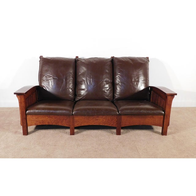 Vintage Antique Style Mission Prairie Arts & Crafts Dark Oak Scallop Back Sofa This Vintage Antique Style Mission Prairie...