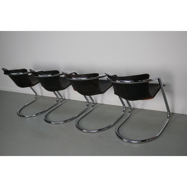 1970s Brown Leather Dining Chairs, 1970s, Set of 4 For Sale - Image 5 of 17