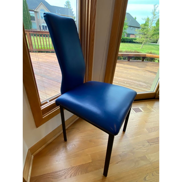 Custom Vibrant Cobalt Blue Marine-Grade Upholstered Modern High-Back Dining Chair For Sale - Image 4 of 10