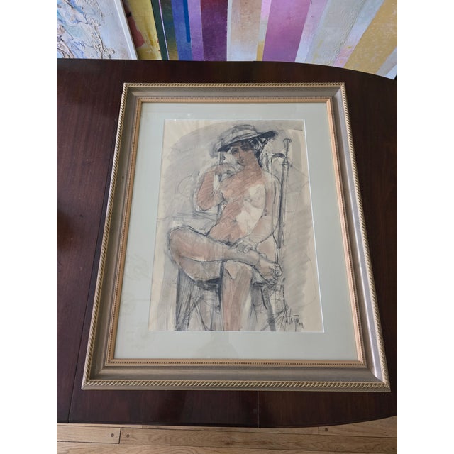 A fine original vintage signed painting of a seated debutante. Having stylized execution naturalistically depicting the...