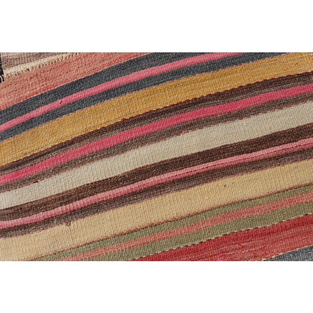 Mid 20th Century Colorful Vintage Turkish Kilim Runner With Stripes and Multi Colors For Sale - Image 12 of 12