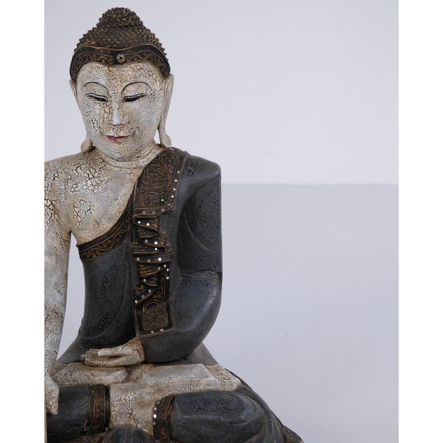 Buddha Figure in Carved Wood, Thailand, 1920 For Sale - Image 3 of 10