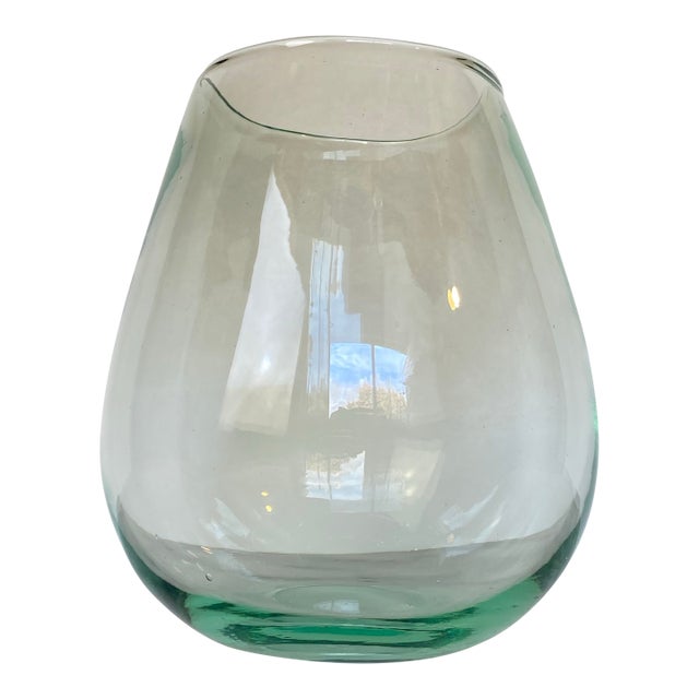 Vintage Hand-Blown Pale Turquoise Glass Vase, Tapered Form For Sale