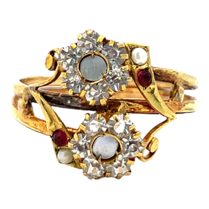 Antique Solid Gold Mother of Pearl and Crystal Flower Design Ring, Size 11