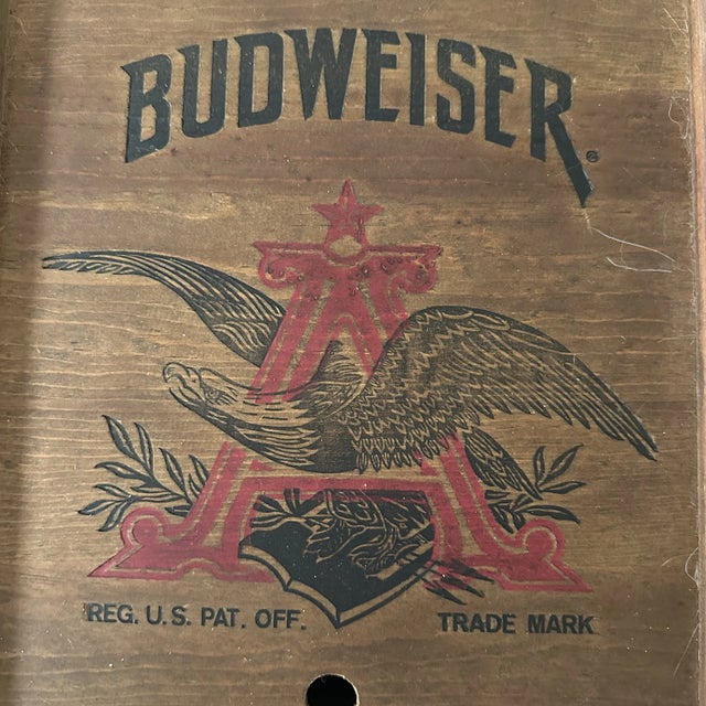Chestnut 1970s Vintage Wooden Anheuser-Busch Inc. Brown Wood Beer Crate Delivery Crate Box With Hinged Lid For Sale - Image 8 of 12